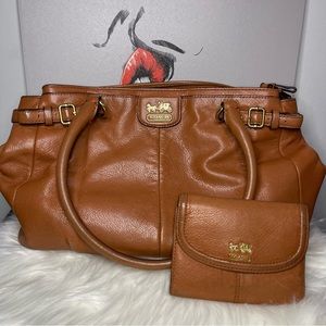 Coach Madison Kara Tan Leather Tote Carryall Handbag with Matching Wallet
